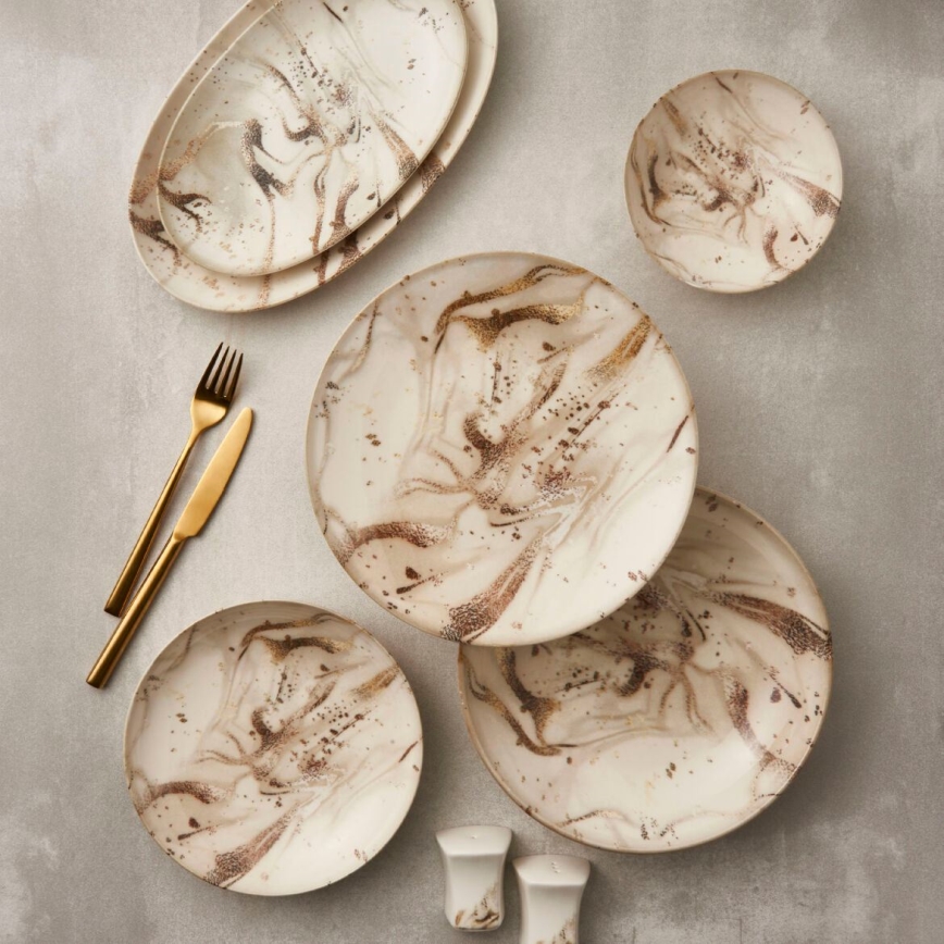 Komplet posuđa 26 kom bež/smeđa/porculan