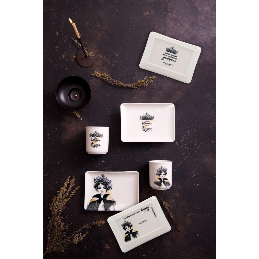 Komplet posuđa 4 kom crna/bijela/porculan