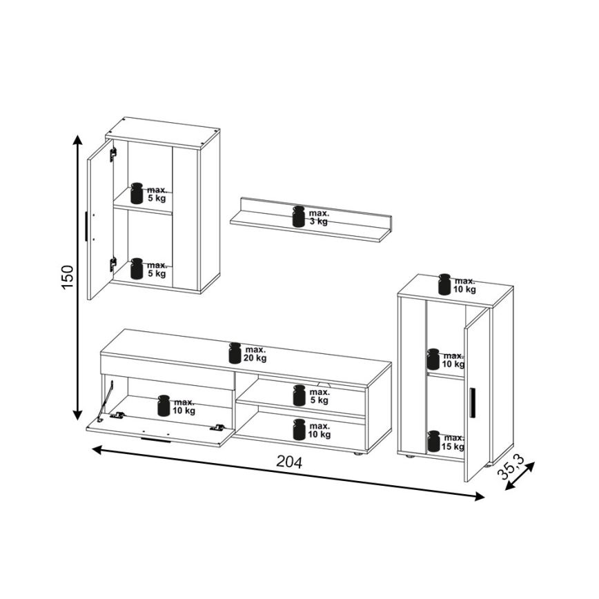 Komplet za dnevni boravak BRICK hrast sonoma/bijela