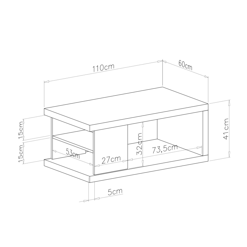 Konferencijski stol s policom i spremištem LORA 110x60 cm hrast artisan/crna