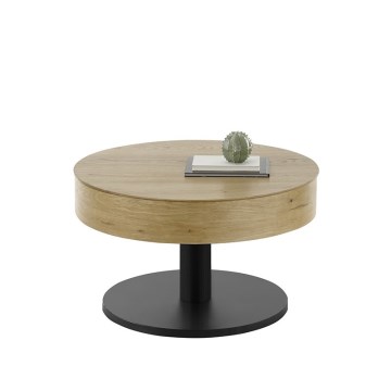Konferencijski stolić ELEMENT s podiznim vrhom, promjer 75 cm, hrast/crna