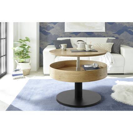 Konferencijski stolić ELEMENT s podiznim vrhom, promjer 75 cm, hrast/crna