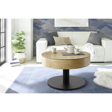Konferencijski stolić ELEMENT s podiznim vrhom, promjer 75 cm, hrast/crna