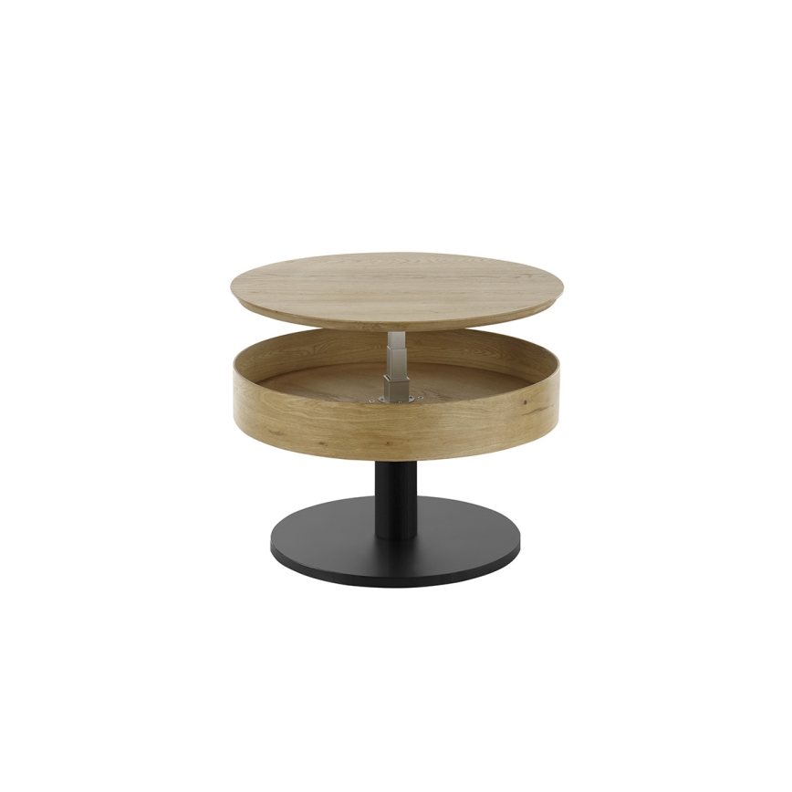 Konferencijski stolić ELEMENT s podiznim vrhom, promjer 75 cm, hrast/crna