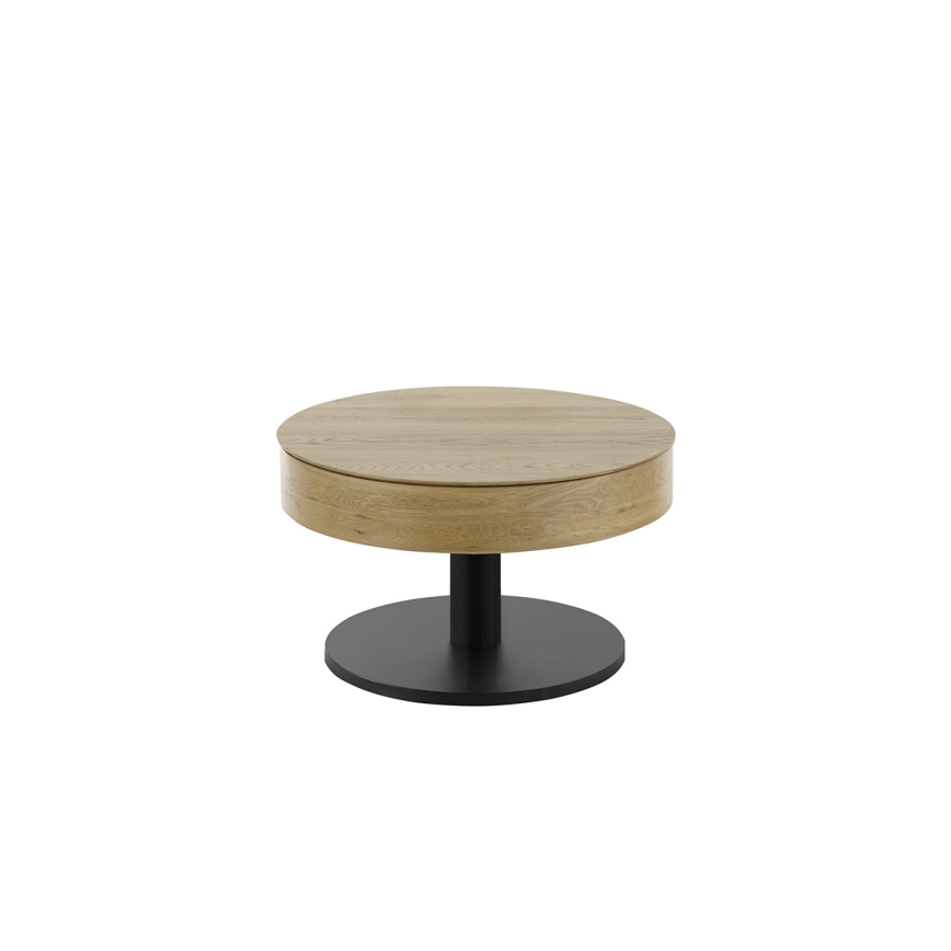 Konferencijski stolić ELEMENT s podiznim vrhom, promjer 75 cm, hrast/crna