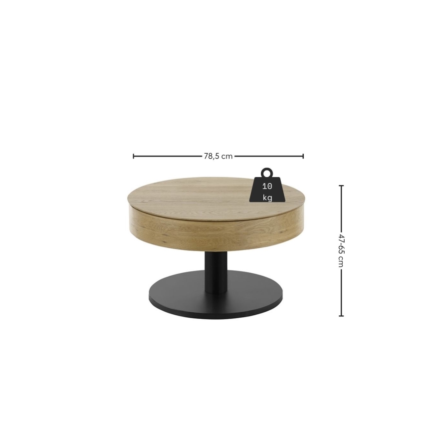 Konferencijski stolić ELEMENT s podiznim vrhom, promjer 75 cm, hrast/crna