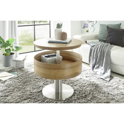 Konferencijski stolić ELEMENT s podiznom pločom, promjera 60 cm, hrast/srebrna