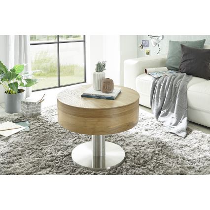 Konferencijski stolić ELEMENT s podiznom pločom, promjera 60 cm, hrast/srebrna