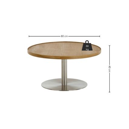 Konferencijski stolić FOCUS promjera 80 cm hrast/nehrđajući čelik