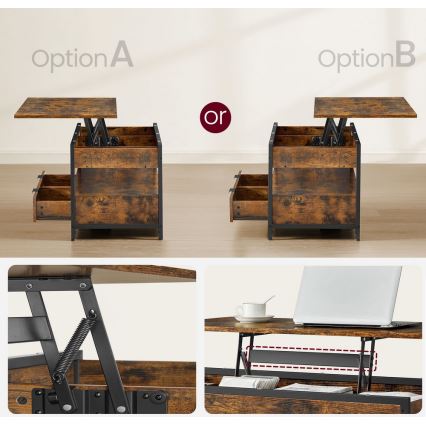 Konferencijski stolić NYRO s podiznim vrhom, smeđi/crni