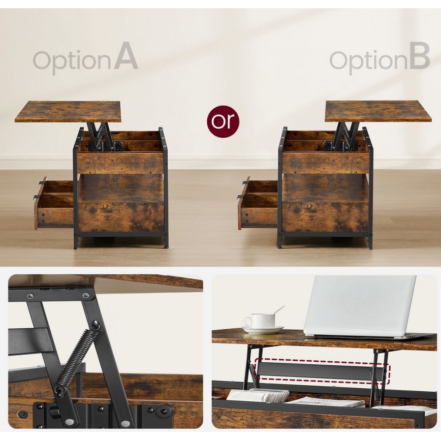 Konferencijski stolić NYRO s podiznim vrhom, smeđi/crni