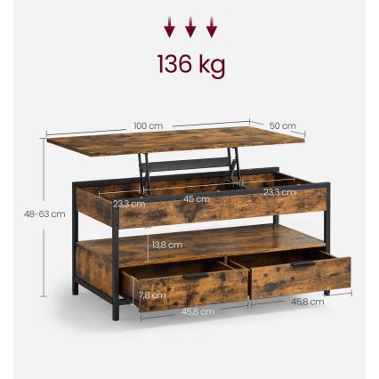 Konferencijski stolić NYRO s podiznim vrhom, smeđi/crni