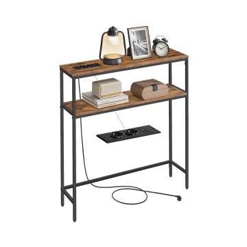 Konzolni stolić s ugrađenim ladicama i USB priključcima LUVOR 80x20 cm smeđa/crna