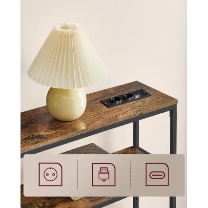 Konzolni stolić s ugrađenim ladicama i USB priključcima LUVOR 80x20 cm smeđa/crna