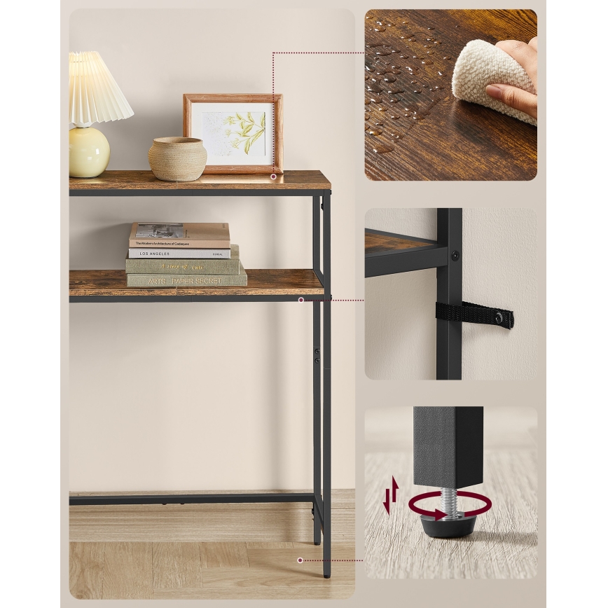 Konzolni stolić s ugrađenim ladicama i USB priključcima LUVOR 80x20 cm smeđa/crna
