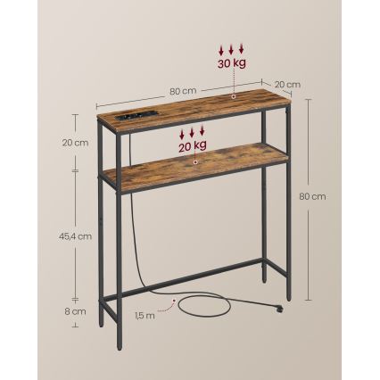 Konzolni stolić s ugrađenim ladicama i USB priključcima LUVOR 80x20 cm smeđa/crna