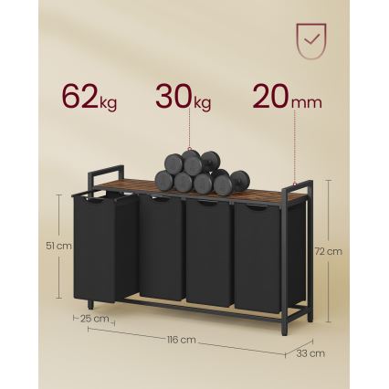 Koš za rublje REX, smeđi/crni