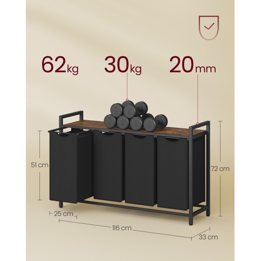 Koš za rublje REX, smeđi/crni