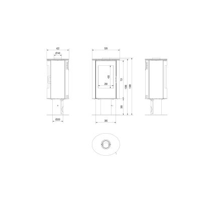 Kratki - Čelični kamin 8kW 150mm