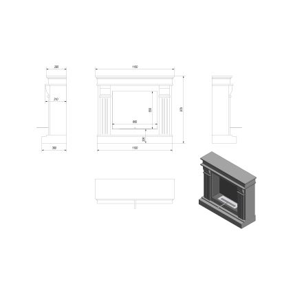 Kratki - BIO kamin 97,9x115 cm 3kW bijeli