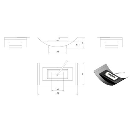 Kratki - BIO kamin 12,4x47 cm 1kW crni