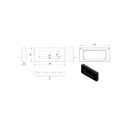 Kratki - Zidni BIO kamin 40x90 cm 1,5kW crna