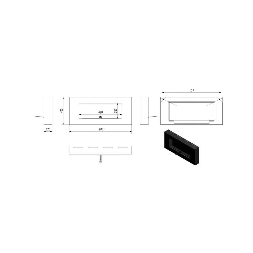 Kratki - Zidni BIO kamin 40x90 cm 1,5kW crna