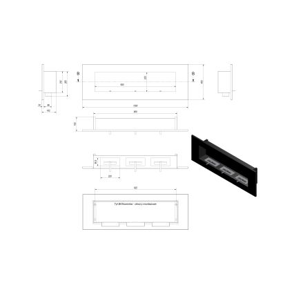 Kratki - Ugrađeni BIO kamin 40x120 cm 3x1,1kW crna