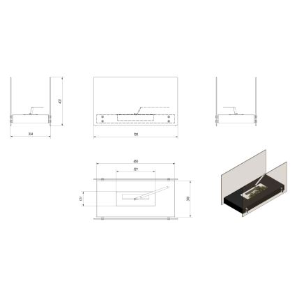 Kratki - BIO kamin 40,2x70 cm 2kW bijela