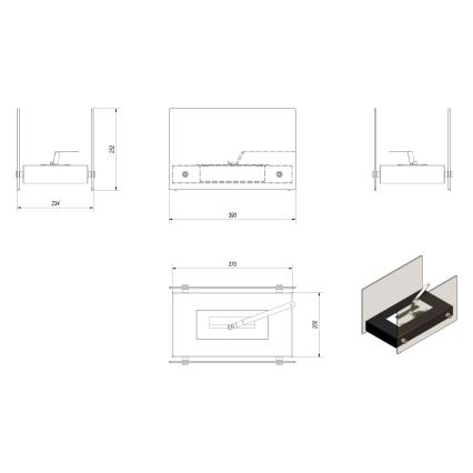 Kratki - BIO kamin 25,2x39cm 1kW bijela