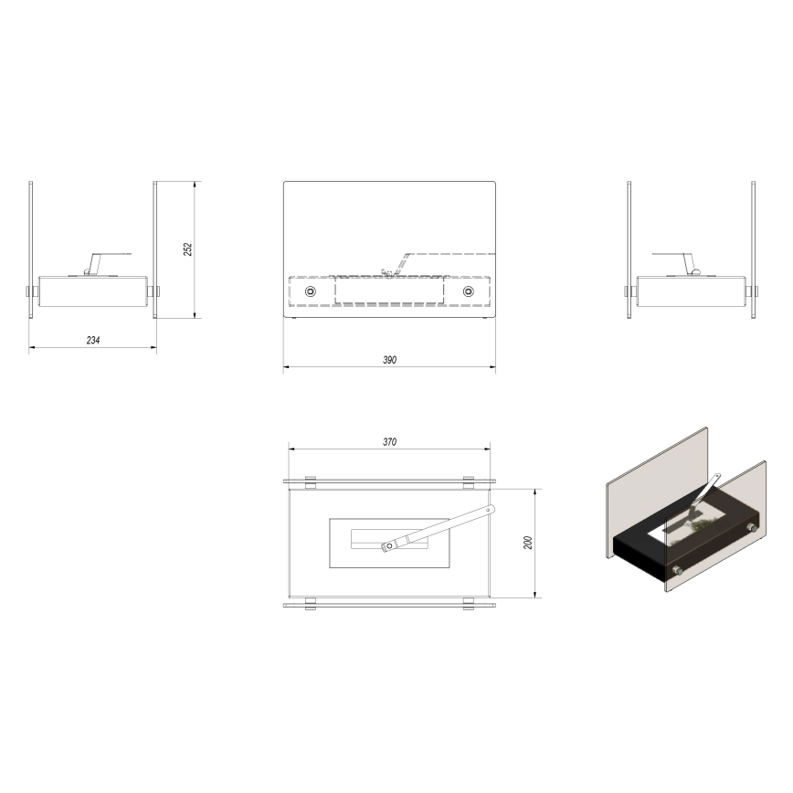 Kratki - BIO kamin 25,2x39cm 1kW bijela