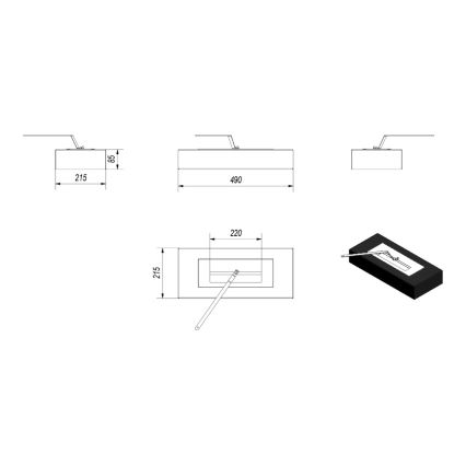 Kratki - BIO kamin 8,5x49 cm 2,5kW crna