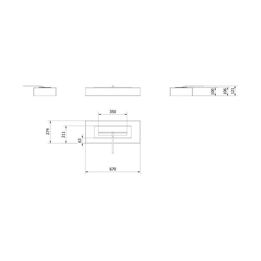 Kratki - BIO kamin 10x67 cm 3kW crna