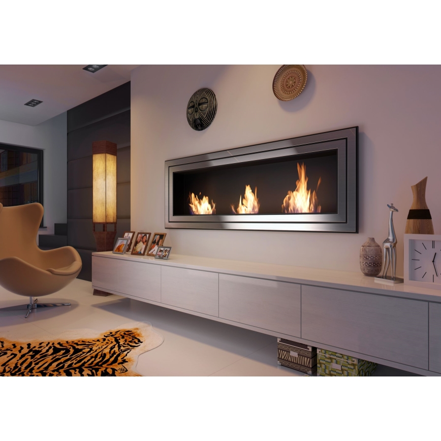 Kratki - Ugrađeni BIO kamin 65x180 cm 3x2,5kW sjajni krom