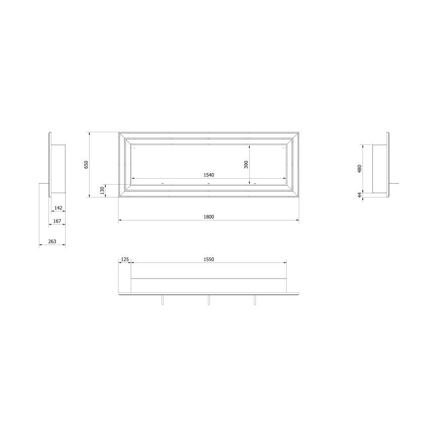 Kratki - Ugrađeni BIO kamin 65x180 cm 3x2,5kW sjajni krom