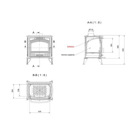 Kratki- Kamin od lijevanog željeza 8kW 130mm