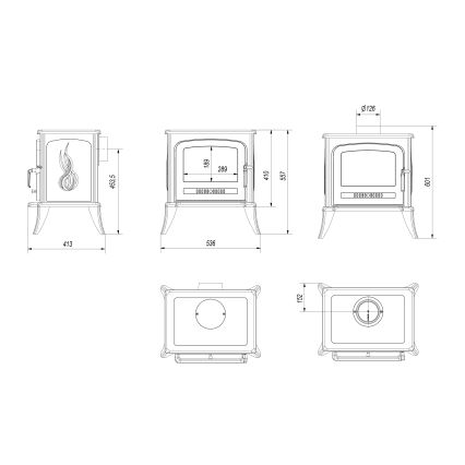 Kratki - Lijevana željezna kaminska peć 5kW 130mm
