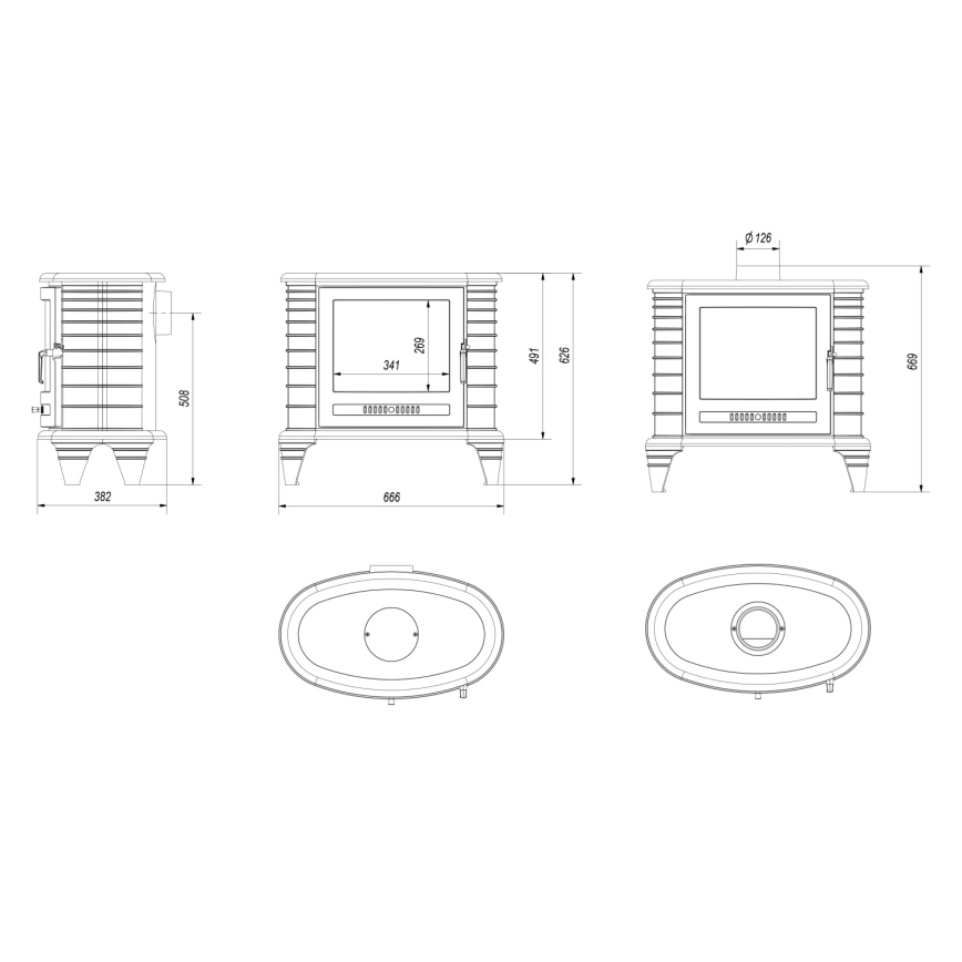 Kratki - Kamin od lijevanog željeza 9kW 130 mm