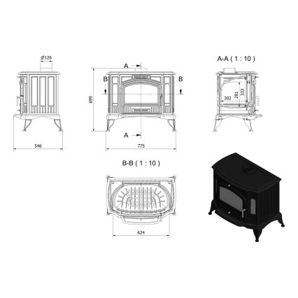 Kratki - Kamin od lijevanog željeza 10kW 130mm