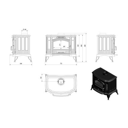 Kratki - Kamin od lijevanog željeza 10kW 150mm