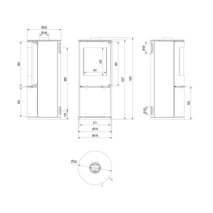 Kratki - Čelični kamin na drva 9kW 150mm