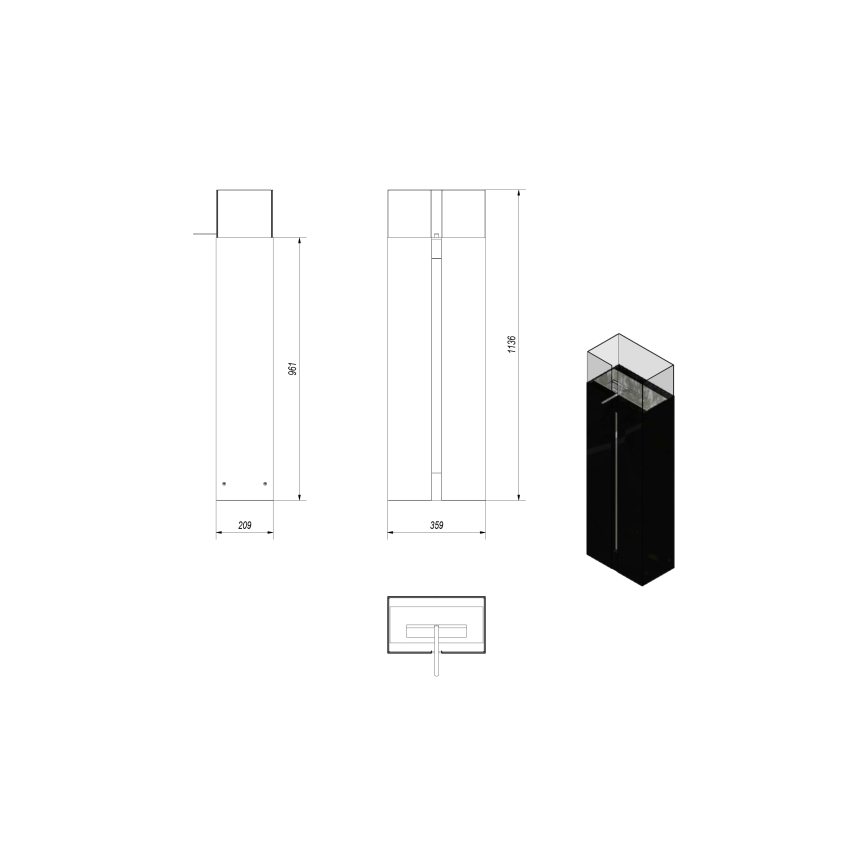 Kratki - BIO kamin 113,6x35,9 cm 2kW crna