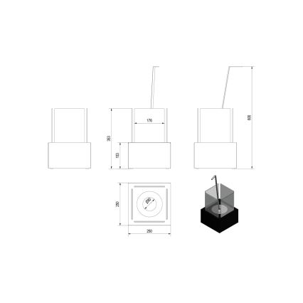 Kratki - BIO kamin 35,3x25 cm 1kW crna