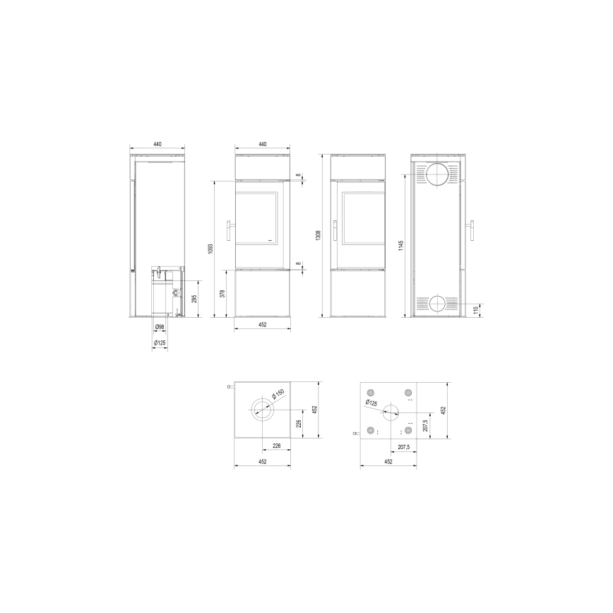 Kratki - Čelični kamin 8kW 150mm