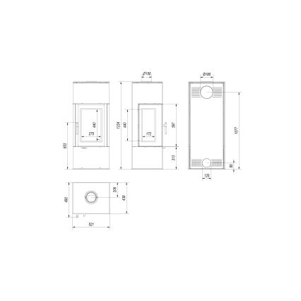 Kratki - Čelični kamin 8kW 150mm