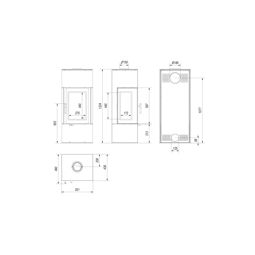 Kratki - Čelični kamin 8kW 150mm