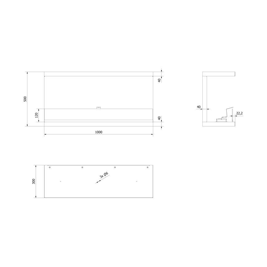 Kratki - Ugradbeni BIO kamin 50x100 cm 7kW crna