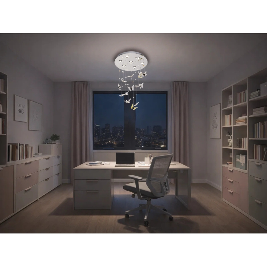 LED kristalna stropna svjetiljka MURU LED/24W/230V Ø 40 cm sjajni krom + s daljinskim upravljačem