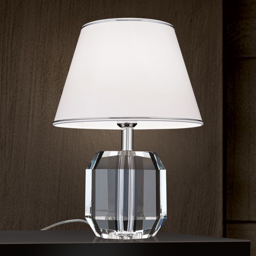 Kristalna stolna lampa ALEXIS 1xE27/60W/230V bijela/sjajni krom/prozirna