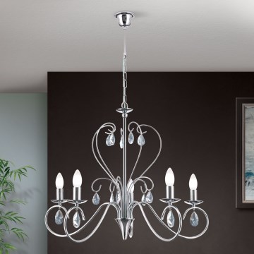 Kristalni luster na lancu ALESSIA 5xE14/40W/230V sjajni krom